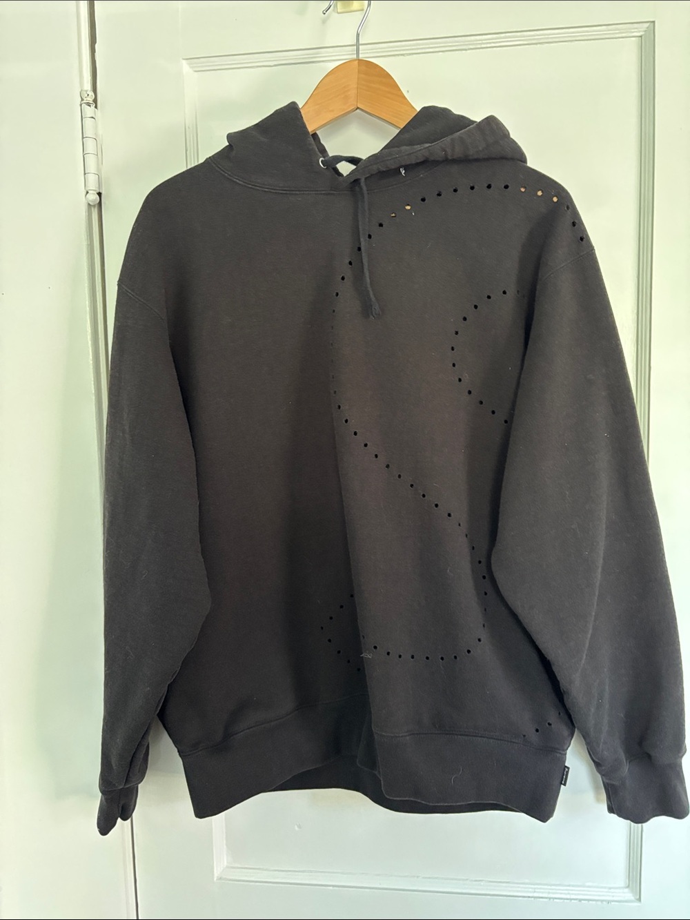 Supreme Black Hoodie with Perforated S-Shaped Detail